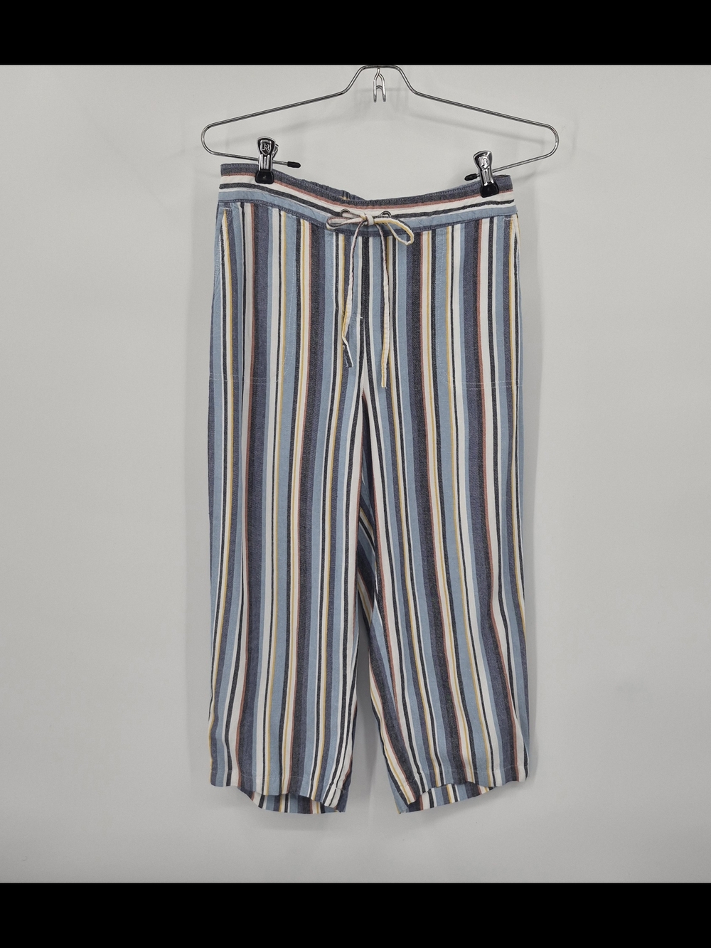 Alex & Jordan Blue & White Striped Linen Blend Pants Cropped Drawstring Size S